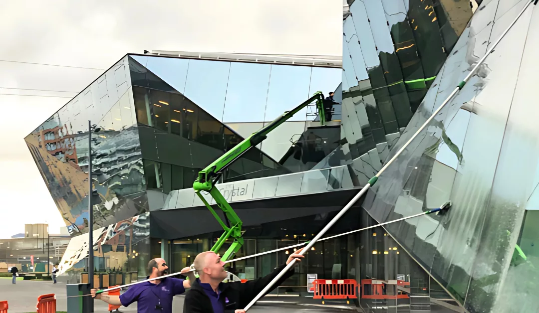 Clifton commercial window cleaners cleaning iconic glass building.