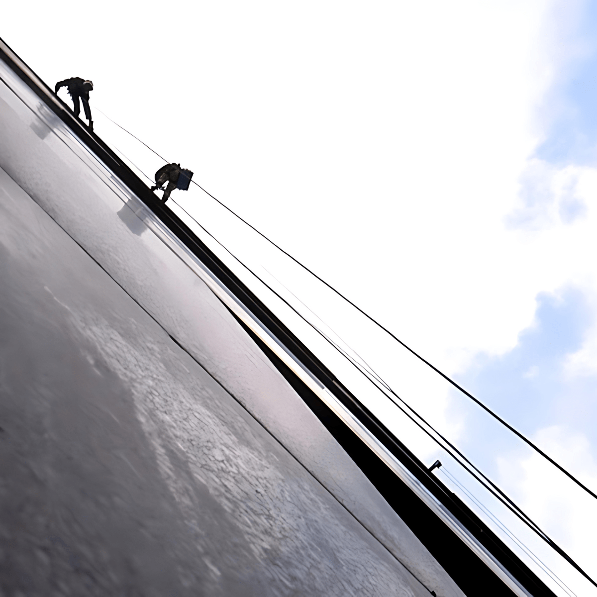 Two men cleaning the building cladding