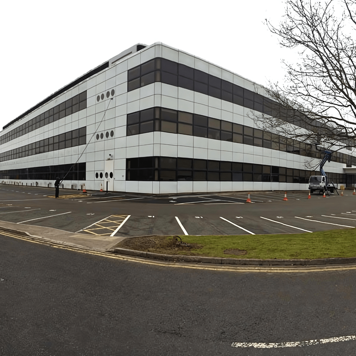 Commercial window cleaning office building.