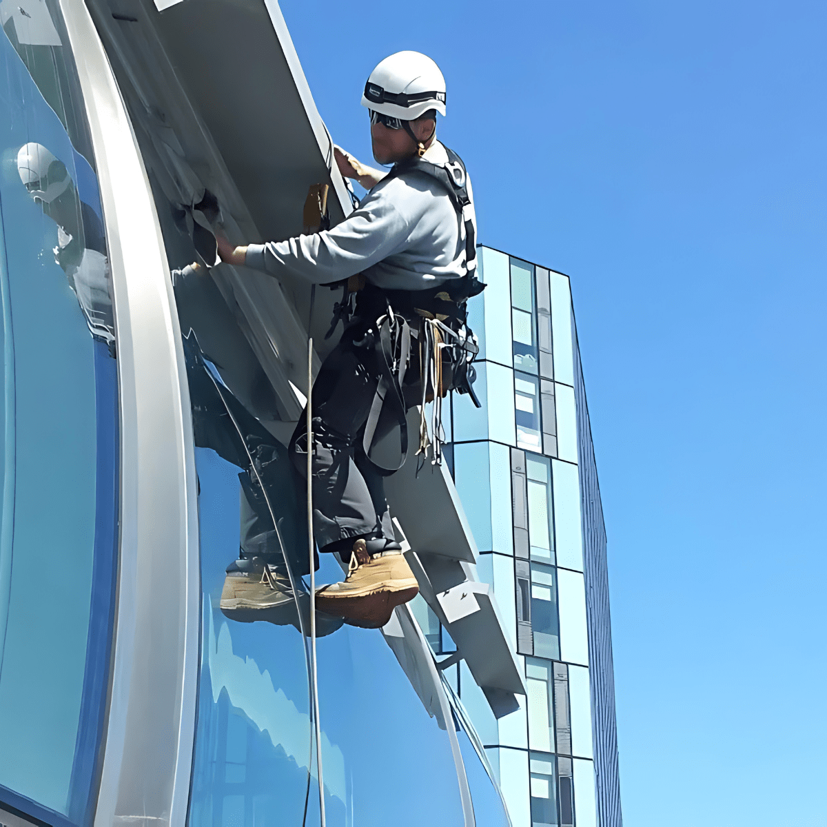 Commercial window cleaning at height.