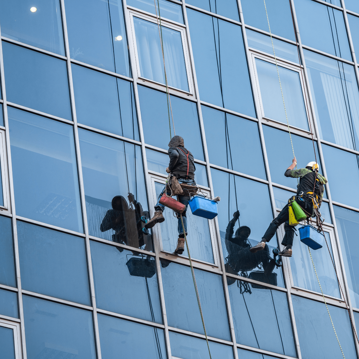 Two commercial rope access window cleaners.