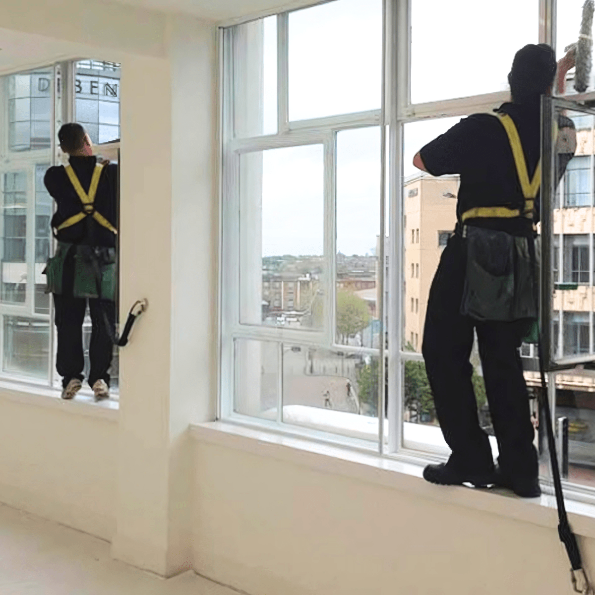 Two people commercial window cleaning training.